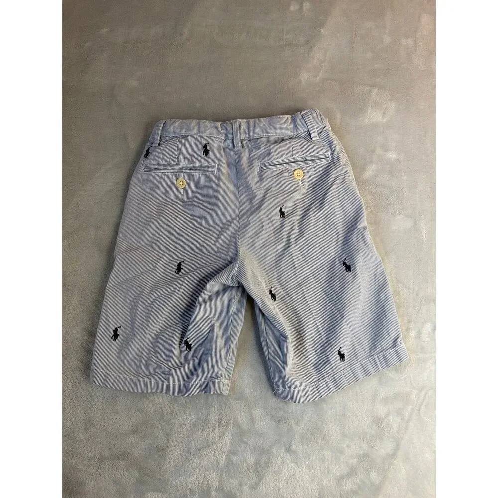 Polo Ralph Lauren All-Over Pony Blue/White Striped Seersucker Shorts size 7